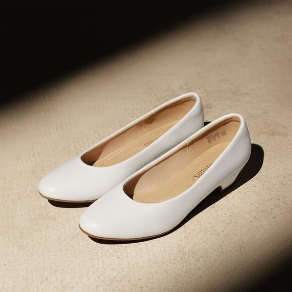 Dream Pairs Women's White Pu Closed Pointed Toe Low Chunky Heel Pump Shoes - Picture 7 of 7